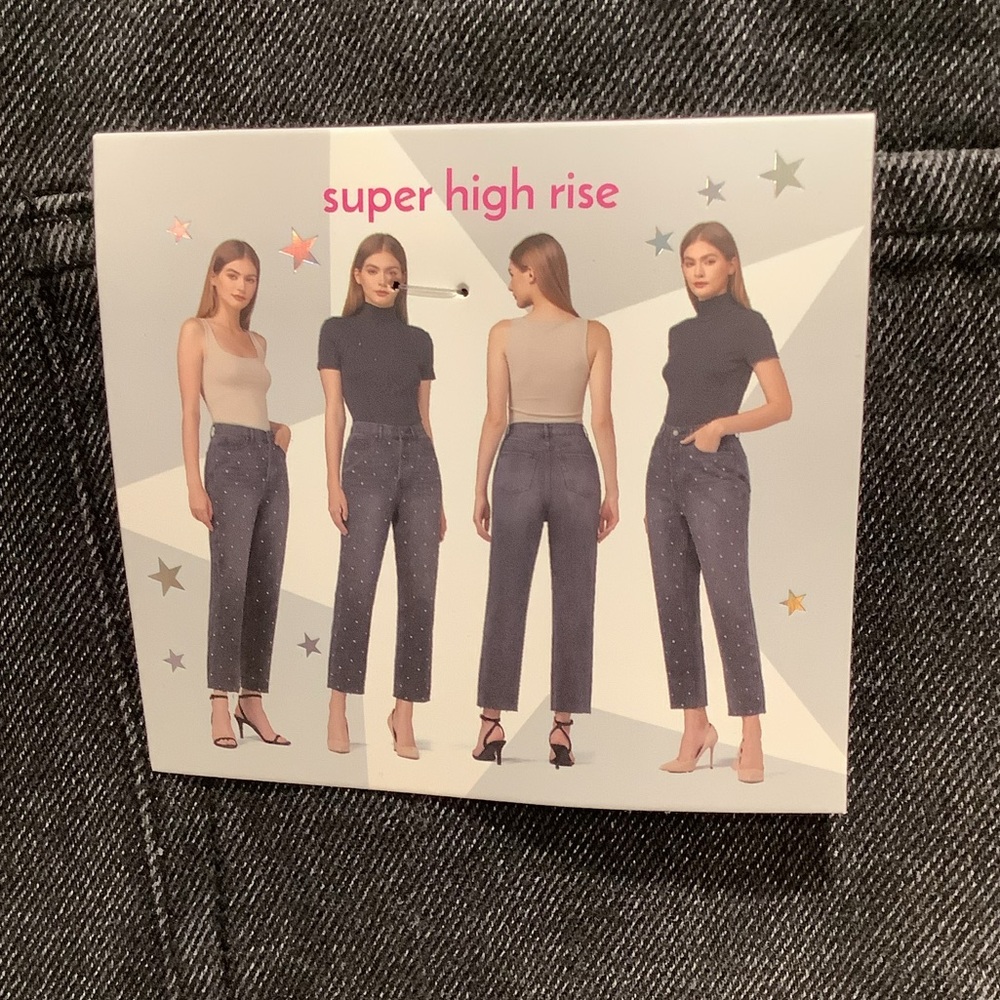 Juniors Straight Super High Rise Buttonfly Jeans With Rhinestones, Size 7 - Picture 9 of 13